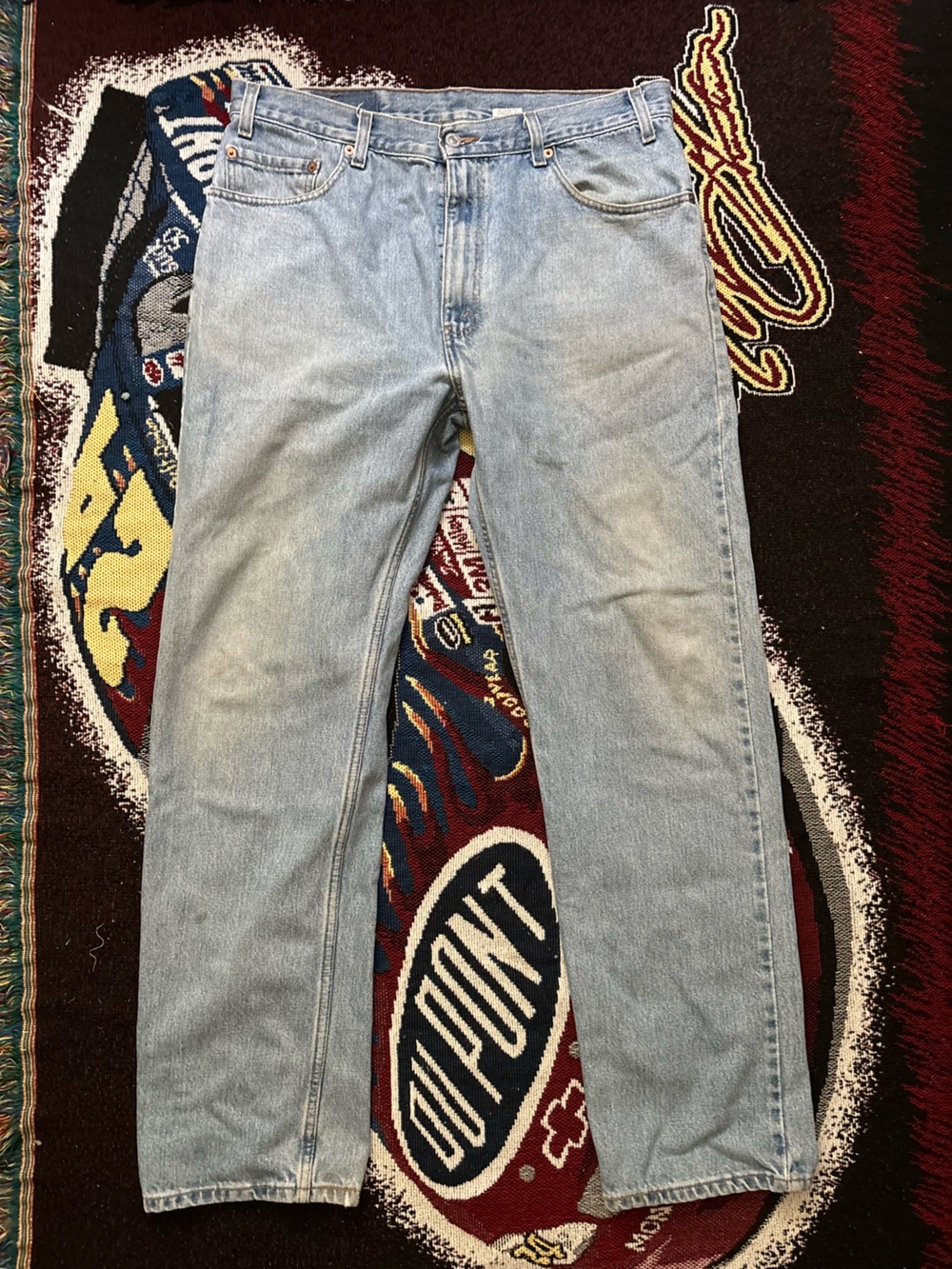 Vintage Levis 505 Mens 36x32 (35x31) Light Wash Straight Leg Jeans Batwing